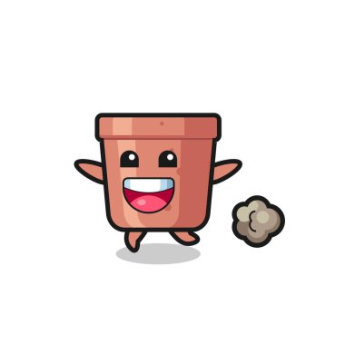 Koşu pozlu mutlu çiçek saksısı çizgi filmi, tişört, çıkartma, logo elementi için şirin bir tasarım.