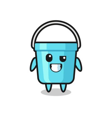 İyimser yüzlü sevimli plastik kova maskotu tişört, çıkartma, logo elementi için şirin bir tasarım.