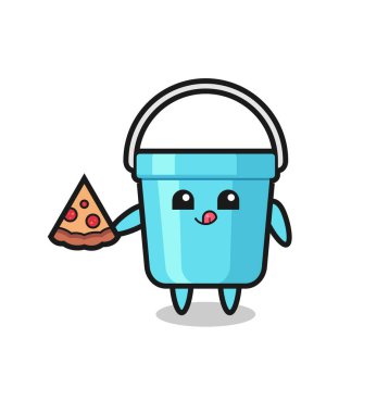 Şirin plastik karikatür pizza yiyor, tişört, çıkartma, logo elementi için şirin bir tasarım yapıyor.