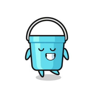 Utangaç bir ifadeyle plastik kova karikatür çizimi, tişört, etiket, logo elementi için şirin bir tasarım.