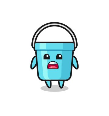 Özür dileyen bir ifadeyle plastik kova çizimi, tişört, etiket, logo elementi için şirin bir tasarım.