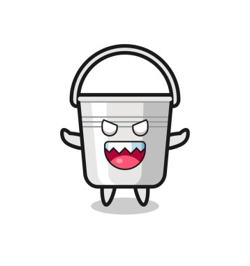 Şeytani metal kova maskotu karakteri, tişört, çıkartma, logo elementi için şirin bir tasarım.