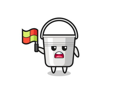 Metal kova karakteri çizgi hakemi olarak bayrağı kaldırıyor, tişört, çıkartma, logo elementi için şirin bir tasarım.