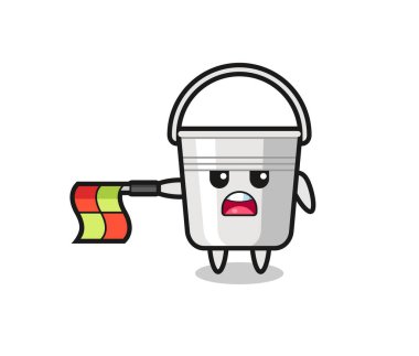 Metal kova karakteri çizgi hakemi olarak bayrağı yatay tut, tişört, etiket, logo elementi için şirin bir tasarım yap