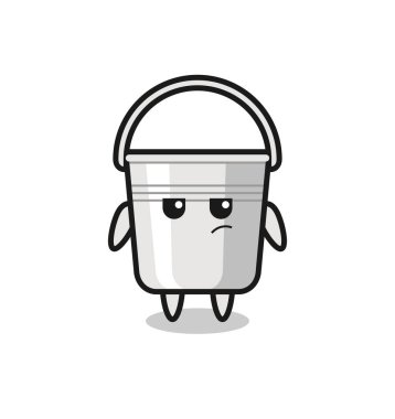 Tişört, çıkartma, logo elementi için şirin bir stil tasarımı, şüpheli ifadeli sevimli metal kova karakteri