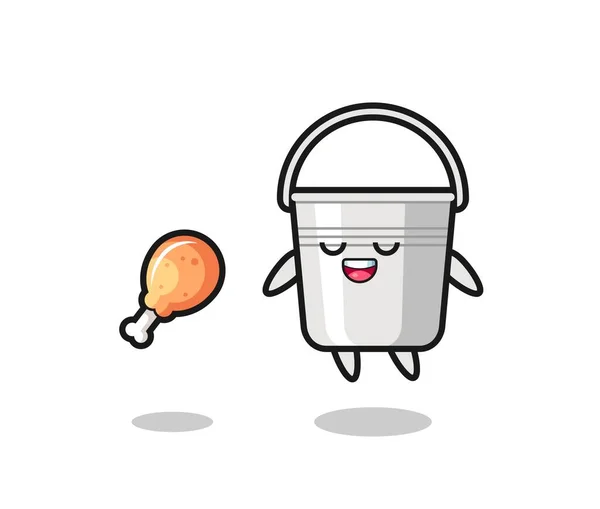 Cute Metal Bucket Floating Tempted Because Fried Chicken Cute Style — Stock Vector