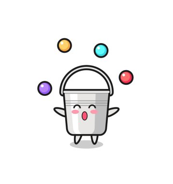 Metal kova sirk karikatürü, top hokkabazlığı, tişört, çıkartma, logo elementi için şirin bir tasarım.