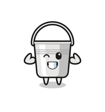 Kaslı metal teneke karakter kaslarını gösteriyor. Tişört, çıkartma, logo elementi için şirin bir tasarım.