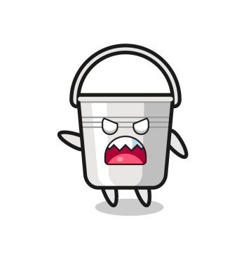 Çok kızgın poz veren sevimli metal kova karikatürü, tişört, çıkartma, logo elementi için şirin tasarım.