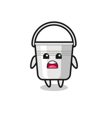 Özür dileyen ifadeyle metal kova çizimi, tişört, etiket, logo elementi için şirin bir tasarım, özür dilerim.