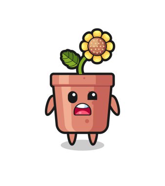 Şirin ayçiçeği maskotunun şok olmuş yüzü, tişört, çıkartma, logo elementi için şirin bir tasarım.