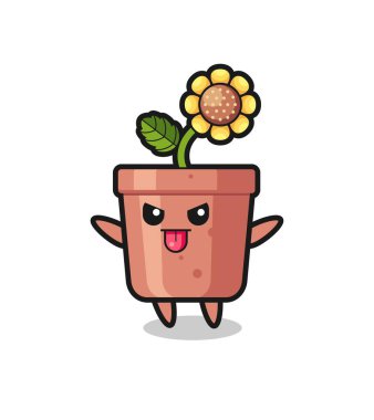 Yaramaz ayçiçeği karakteri dalga geçme pozunda, tişört, etiket, logo elementi için şirin tasarım