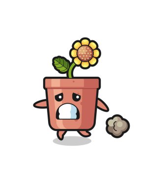 Korku içinde koşan ayçiçeği kabının çizimi, tişört, çıkartma, logo elementi için şirin bir tasarım