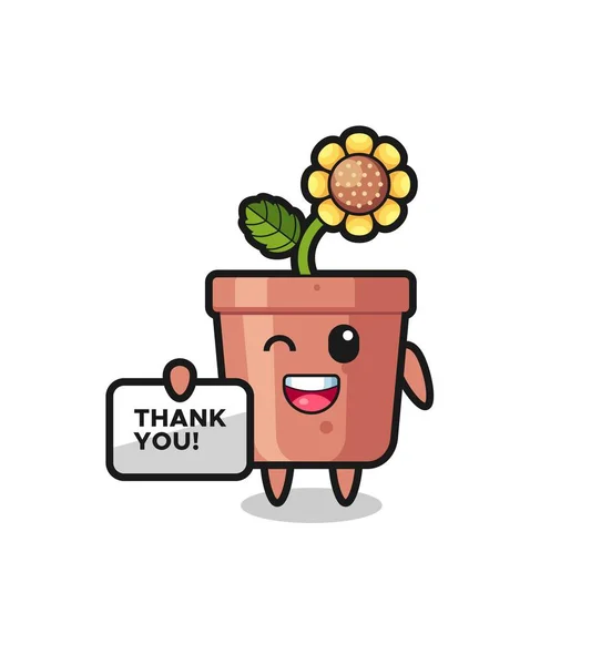 Mascotte Pot Tournesol Tenant Une Bannière Qui Dit Merci Design — Image vectorielle