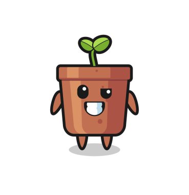 İyimser yüzlü sevimli bir bitki maskotu tişört, çıkartma, logo elementi için şirin bir tasarım.