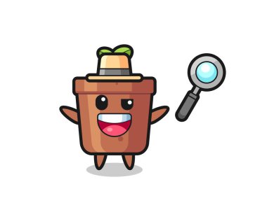 Bitki ot maskotunun bir davayı çözen bir dedektif olarak tasviri. Gömlek, çıkartma, logo elementi için şirin bir tasarım.