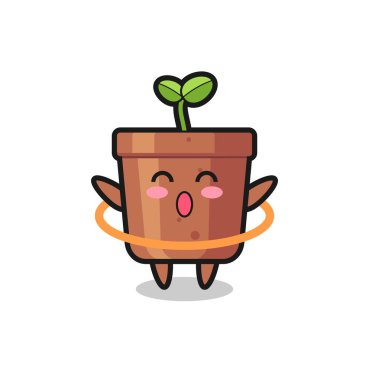 Şirin ot karikatürü hula hoop oynuyor. Tişört, çıkartma, logo elementi için şirin bir tasarım.