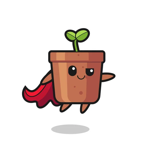 Personnage Super Héros Pot Plante Mignon Vole Conception Style Mignon — Image vectorielle