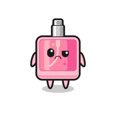 Tişört, çıkartma, logo elementi için şirin bir tasarım, şüpheli yüzlü parfümün maskotu.