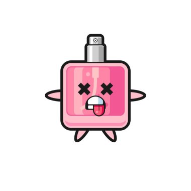 Ölü duruşu olan sevimli parfümün karakteri, tişört, çıkartma, logo elementi için şirin tasarım.