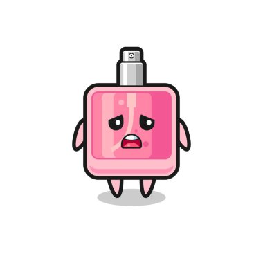 Parfüm karikatürünün hayal kırıklığına uğramış ifadesi, tişört, etiket, logo ögesi için şirin bir tasarım.