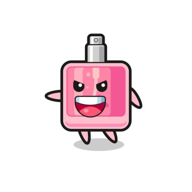 Heyecanlı pozlu parfüm karikatürü, tişört, çıkartma, logo elementi için şirin bir tasarım.