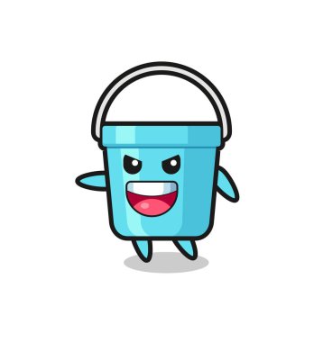 Heyecanlı pozlu plastik kova karikatürü, tişört, çıkartma, logo elementi için şirin bir tasarım.