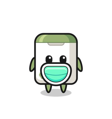 Maske takan sevimli çöp tenekesi karikatürü, tişört, çıkartma, logo elementi için şirin bir tasarım.