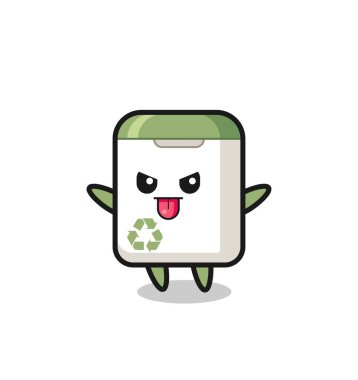 Alaycı pozdaki yaramaz çöp kutusu karakteri, tişört, etiket, logo ögesi için şirin tasarım