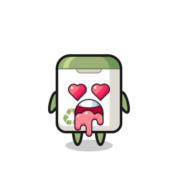 Sevimli bir çöp tenekesinin aşık olma ifadesi kalp şeklinde gözleri, tişört, çıkartma, logo elementi için şirin bir tasarım.