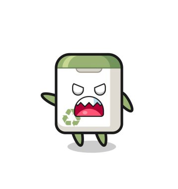 Çok kızgın poz veren sevimli çöp kutusu karikatürü, tişört, çıkartma, logo elementi için şirin tasarım.