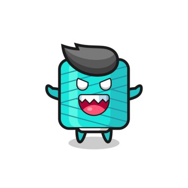 Şeytani iplik makarası maskotu karakteri, tişört, çıkartma, logo elementi için şirin tasarım.