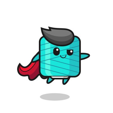 Şirin iplik makaralı süper kahraman uçuyor. Tişört, çıkartma, logo elementi için şirin bir tasarım.