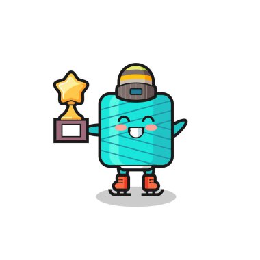 Bir buz patencisi olarak iplik makarası çizgi filmi. Kazanan kupa, tişört, etiket, logo elementi için şirin bir tasarım.