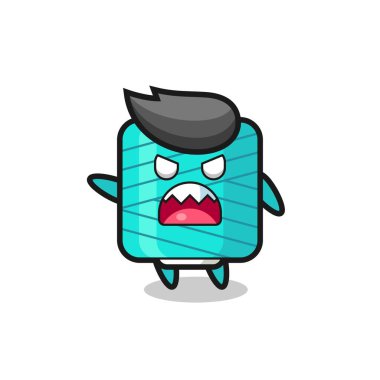 Çok kızgın bir pozda sevimli iplik makarası karikatürü, tişört, etiket, logo elementi için şirin tasarım.