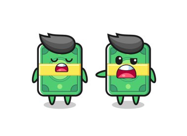 Tişört, çıkartma, logo elementi için şirin bir tasarım olan iki tatlı para karakteri arasındaki tartışmanın gösterimi