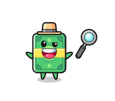 Para maskotunun bir davayı çözen bir dedektif olarak tasviri. Tişört, çıkartma, logo elementi için şirin bir tasarım.