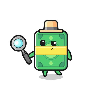 Para detektifi bir davayı inceliyor. Tişört, çıkartma ve logo için şirin bir tasarım.