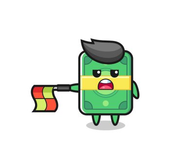 para karakteri çizgi yargıcı bayrağı yatay tutun, tişört, etiket, logo ögesi için şirin tasarım