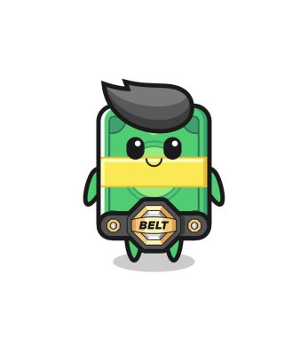 Kemerli MMA dövüşçüsü para maskotu. Tişört, çıkartma, logo elementi için şirin bir tasarım.