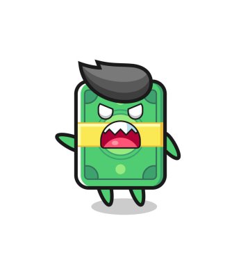 Çok kızgın bir pozda şirin para karikatürü, tişört, çıkartma, logo elemanı için şirin bir tasarım.