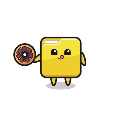 Tişört, etiket, logo ögesi için şirin bir dizayn olan çöreği yiyen bir dizin karakterinin çizimi