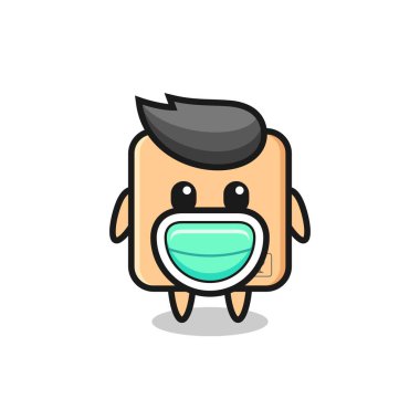 Maske takan sevimli karton kutu karikatürü. Tişört, çıkartma, logo elementi için hoş bir tasarım.