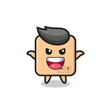 Şirin karton kutunun korku hareketi yapması, tişört, çıkartma, logo elementi için şirin bir tasarım.