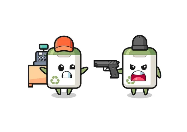 Illust Cute Trash Can Cashier Pointed Gun Robber Cute Style — Archivo Imágenes Vectoriales