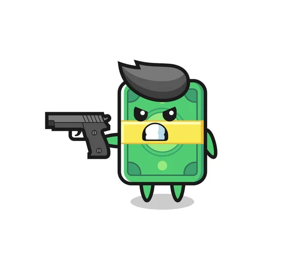 Tir Personnage Argent Mignon Avec Pistolet Conception Style Mignon Pour — Image vectorielle