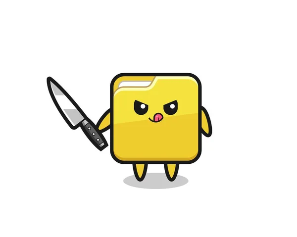 Cute Folder Mascot Psychopath Holding Knife Cute Style Design Shirt — Stock Vector