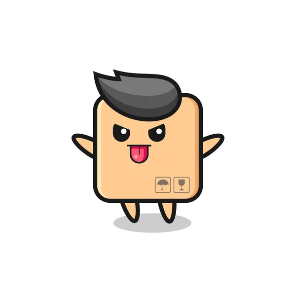 Personaje Caja Cartón Travieso Pose Burlona Diseño Estilo Lindo Para — Vector de stock