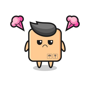 Şirin karton kutu çizgi film karakterinin rahatsız edici ifadesi, tişört, etiket, logo ögesi için şirin bir tasarım.