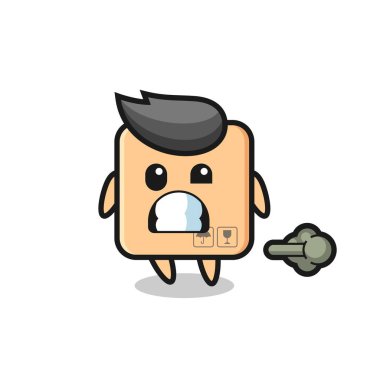 Osuran karton kutunun çizimi, tişört, etiket, logo elementi için şirin bir tasarım.